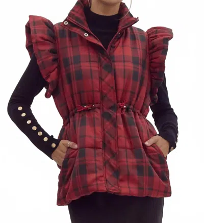 Entro Plaid Pattern Toggle Waist Puffer Vest In Red