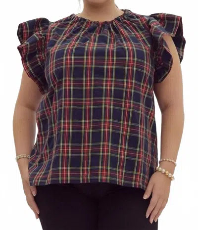 Entro Plaid Short Sleeve Top - Plus In Navy In Multi