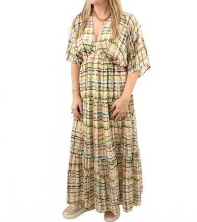 Entro Plaid V-neck Maxi Dress In Multi-color