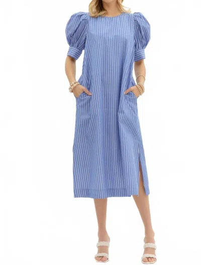 Entro Pleated Cuff Band Striped Mini Dress In Denim In Blue