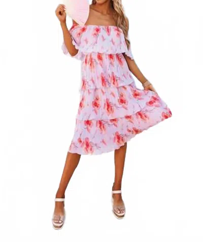 Entro Pleated Floral Midi Dress In Lavender Fields In White