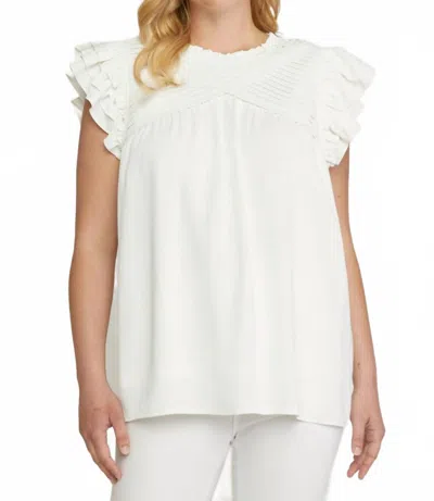 Entro Pleated Ruffle Sleeve Top In White