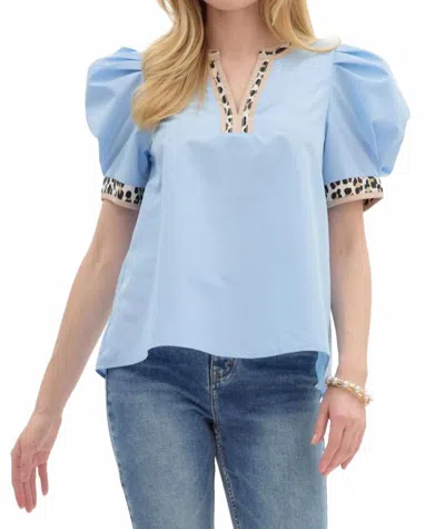 Entro Pleated Short Voluminous Sleeve Pullover Top In Lt. Blue