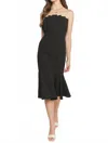 Entro Pleated Strapless Midi Dress In Black In Black