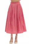 Entro Pleated Striped Midi Skirt In Red In Red