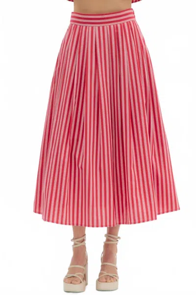 Entro Pleated Striped Midi Skirt In Red