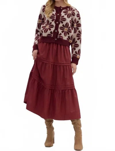 Entro Pleated Tiered Midi Skirt In Burgundy In Brown