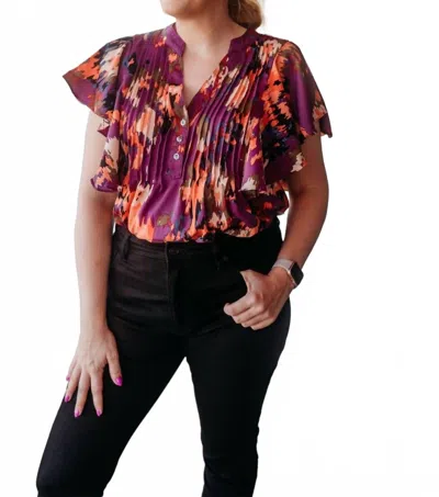 Entro Plum Ruffle Sleeve Blouse In Red In Purple