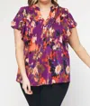 ENTRO PLUS PRINTED SHORT SLEEVE TOP IN PLUM