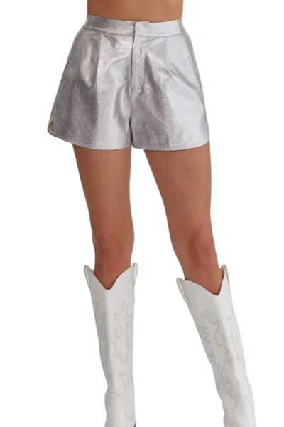 Entro Pnina Metallic Vegan Leather Shorts In Silver