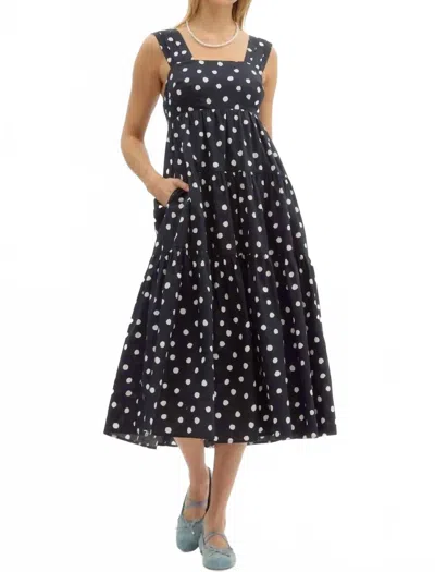 Entro Polka Dot Empire Midi Dress In Black