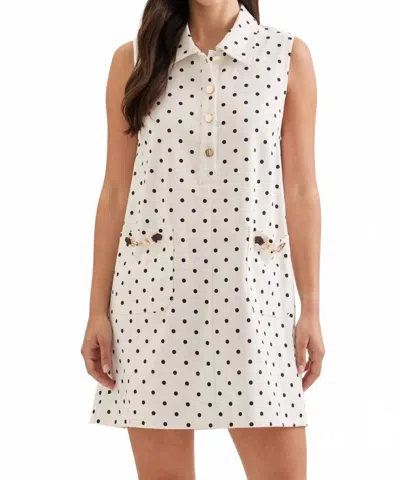 Entro Polka Dot Horsebit Mini Dress In White