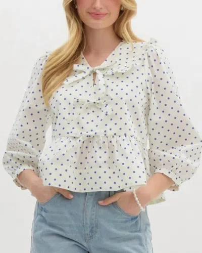 Entro Polka Dot Print Peplum Top In White In Neutral