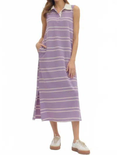 Entro Polo Stripe Midi Dress In Lavender In Purple