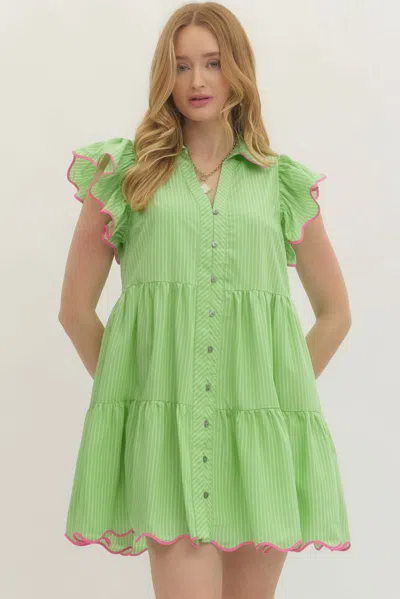 Entro Pop Geometric Contrast Dress In Lime Green