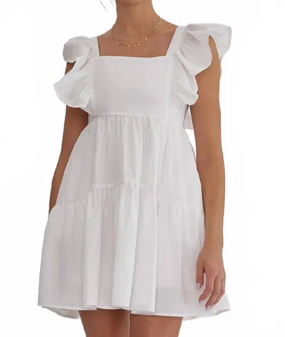 Entro Poplin Ruffle Sleeve Mini Dress In White In Animal Print