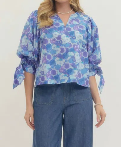 Entro Poppy Print Tie Blouse In Blue In Animal Print
