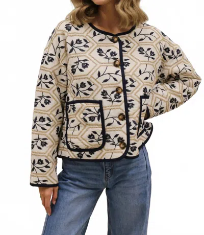 Entro Portman Quilted Embroidered Floral Jacket In Cream Navy In Multi