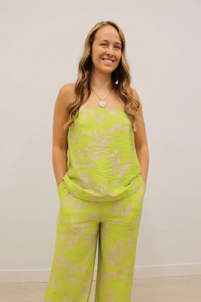Entro Prima Botanical Print Tube Top In Chartreuse Multi In Green
