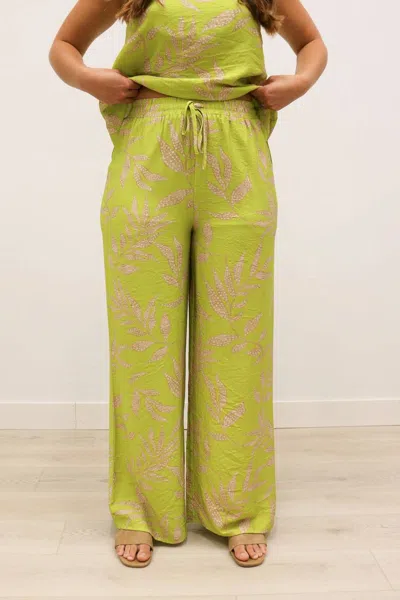 Entro Prima Wide Leg Botanical Print Pants In Chartreuse Multi In Yellow