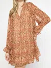 Entro Print Long-sleeve Dress In Rust In Multi