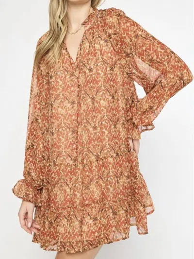 Entro Print Long-sleeve Dress In Rust In Brown