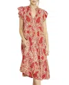 Entro Print Midi Dress In Red In Multi