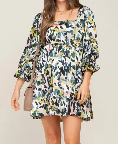 Entro Print Mini Dress In Green Mauve In Multi