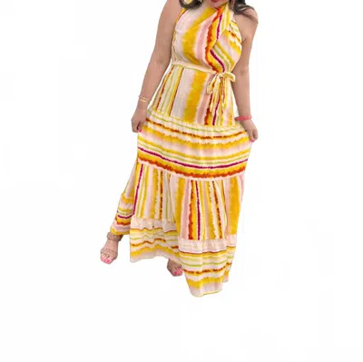 Entro Print Sleeveless Tiered Maxi Dress In Yellow Multi