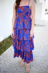 Entro Print Tiered Maxi Dress In Royal/ Orange In Multi