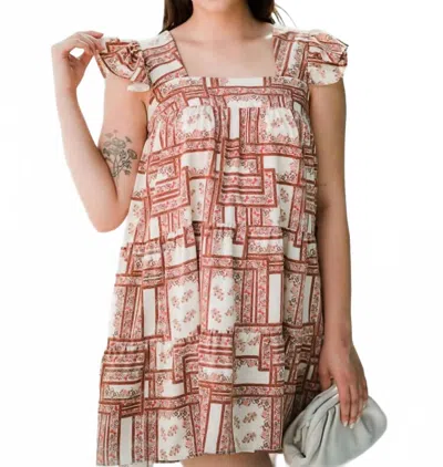 Entro Printed Square Neck Dress In Cream In Multi