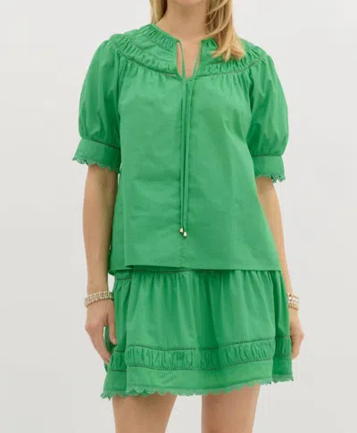 Entro Puff Banded Sleeve Top In Green