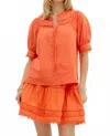 Entro Puff Banded Sleeve Top In Orange In Multi