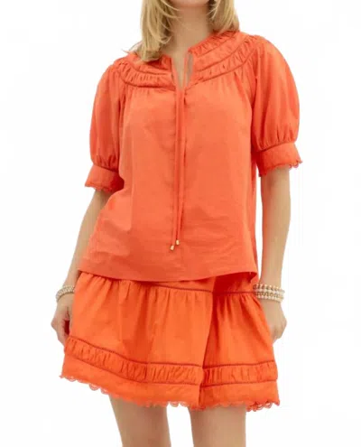 Entro Puff Banded Sleeve Top In Orange In Multi
