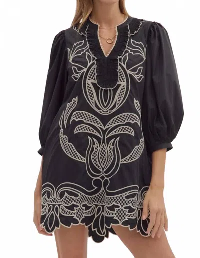 Entro Puff Half Sleeve Mini Dress In Black/cream