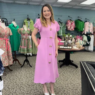 Entro Puff Sleeve Button Front Dress In Pink