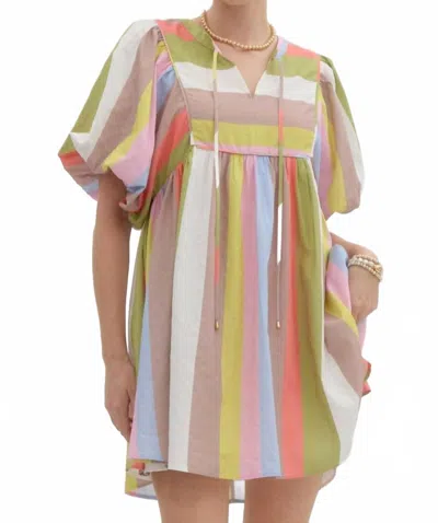 Entro Puff Sleeve Dress In Lime Mocha In Brown