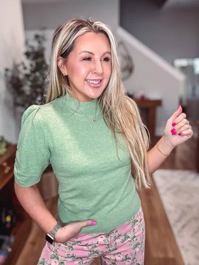 Entro Puff Sleeve Knit Top In Sage In Multi