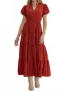 Entro Puff Sleeve Maxi Dress In Rust In Red