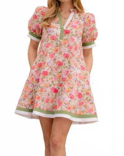 Entro Puff Sleeve Mini Dress In Matcha Garden Floral In Multi
