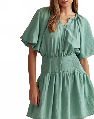 Entro Puff Sleeve Mini Dress In Sage In Red
