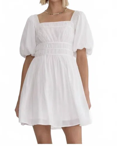 Entro Puff Sleeve Poplin Mini Dress In White