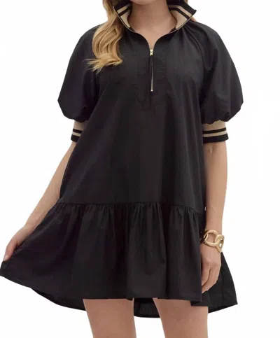 Entro Puff Sleeve Ruffled Hem Mini Dress In Black
