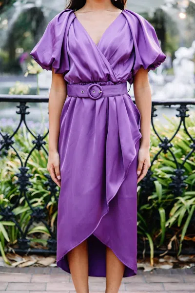 Entro Puff Sleeve Satin Dress In Purple