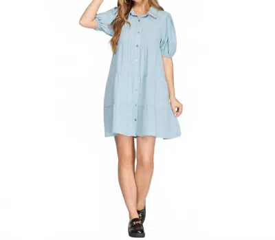 Entro Puff Sleeve Tiered Dress In Sky Blue