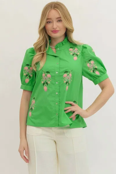 Entro Puff Sleeve Top In Green In Animal Print