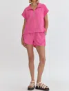 ENTRO PUTTING SUGAR ON ME RIBBED SHORTS IN HOT PINK
