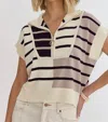 Entro Quarter Zip Stripe Sweater In Cream Multi In Neutral