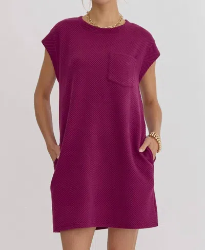 Entro Quilted Round Neck Sleeveless Mini Dress In Dark Plum In Pink