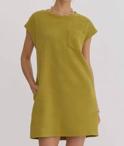 Entro Quilted Round Neck Sleeveless Mini Dress In Martini Olive In Green